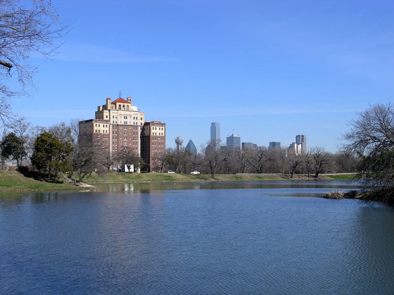 Downtown Dallas skyline viewed from Lake Cliff.